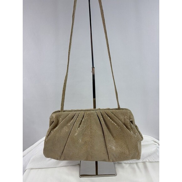 Hobo International Pillow Frame Clutch Tan Leather Snake Reptile Shoulder Strap - Picture 5 of 10